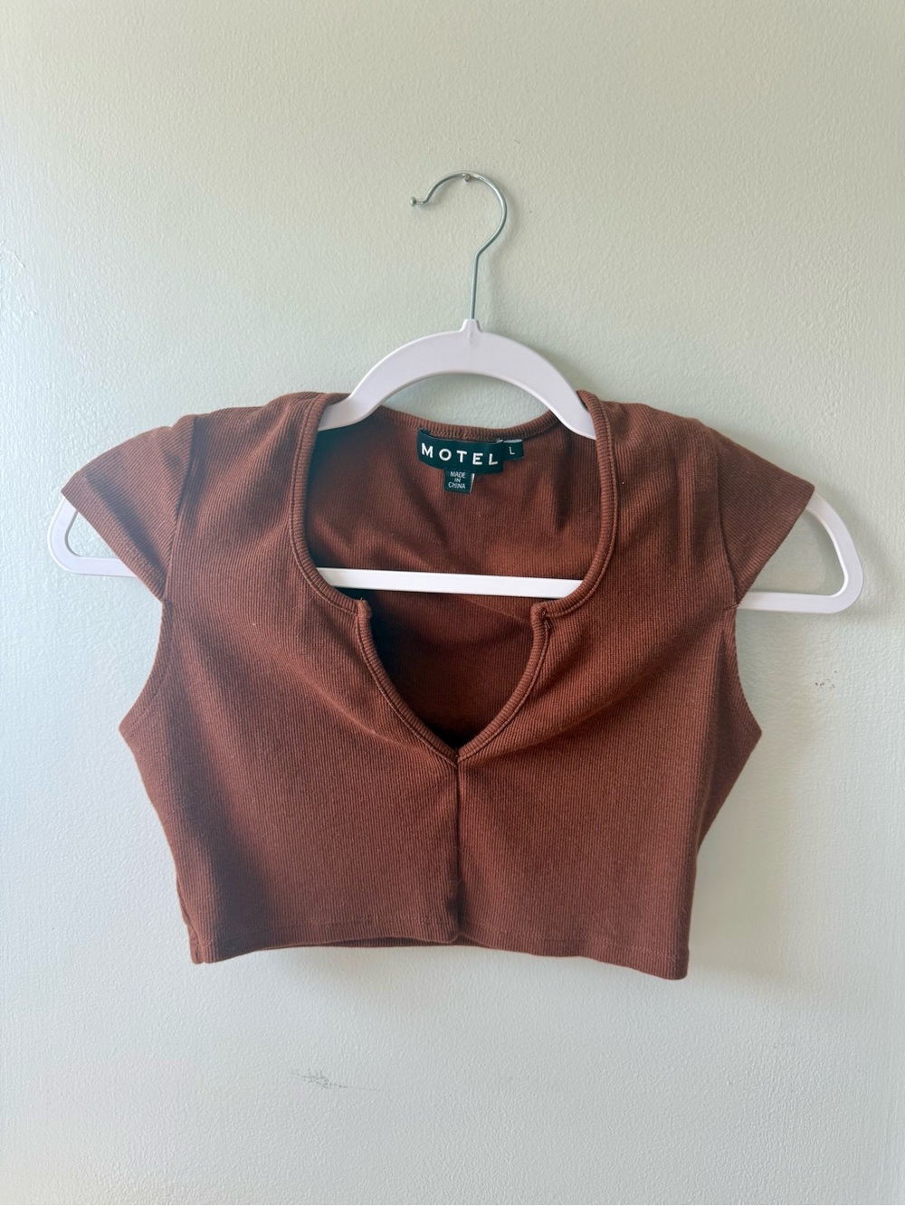 Motel Rocks Chestnut Brown Cropped V-Neck Cap Sleeve Top